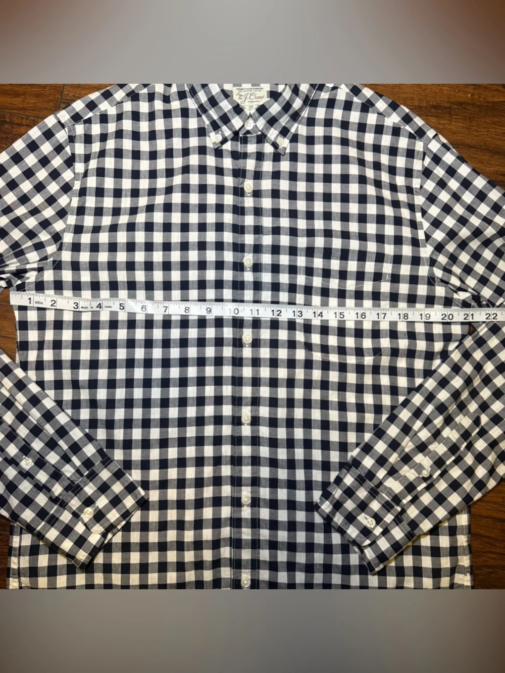 J.Crew Men's Secret Wash Stretch Gingham Button Down Shirt Medium Navy Preppy